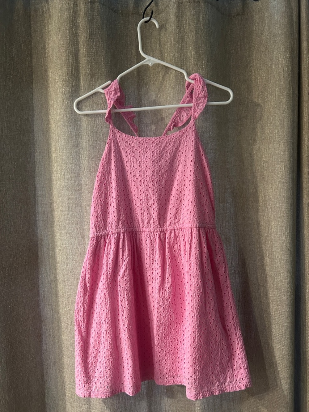 Girls' Pink Eyelet Tie-Shoulder Dress